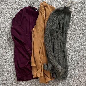 Set of Three Cardigans - Burgundy, Mustard, and Olive